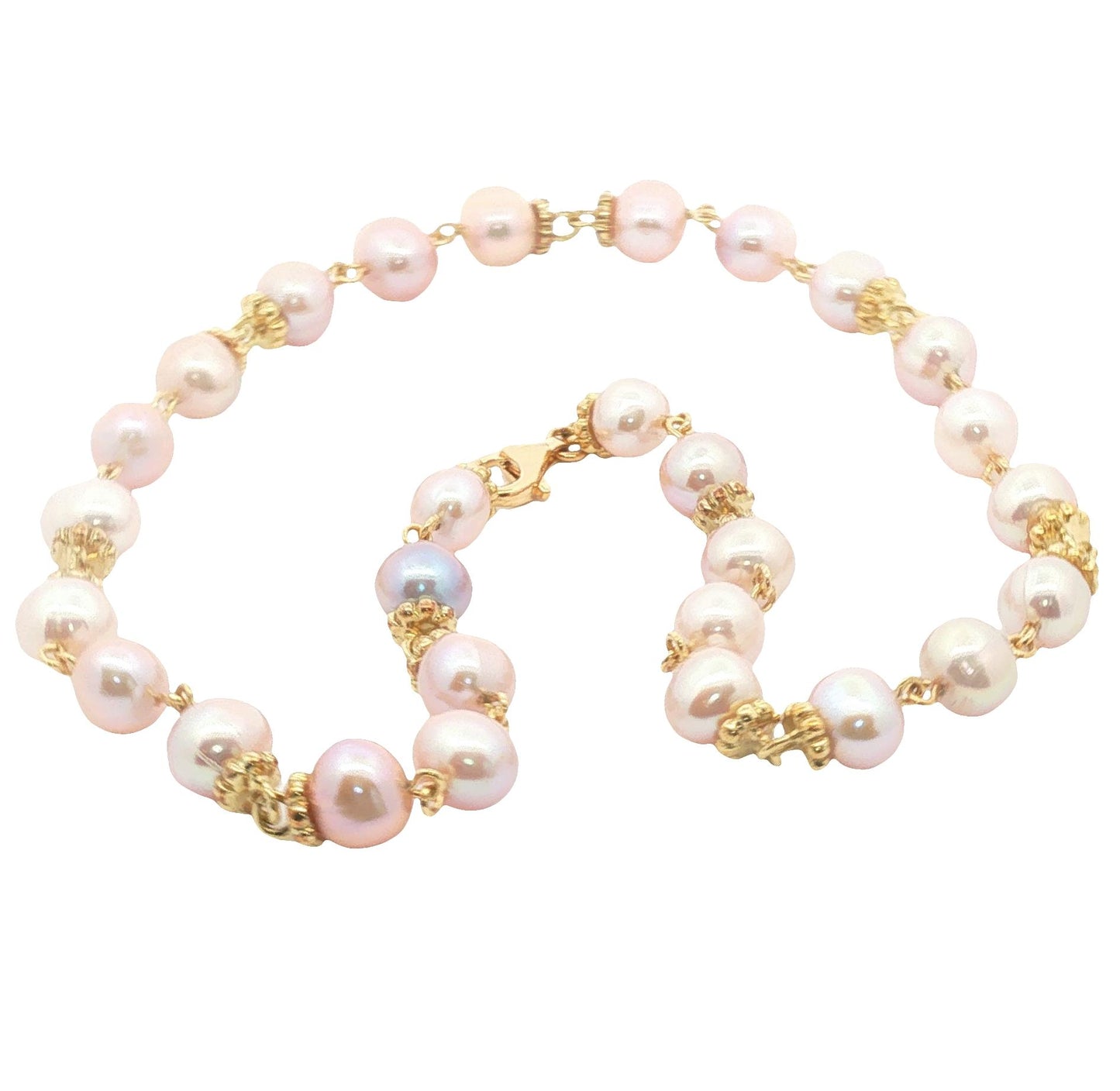 Vintage Pink Freshwater Pearl necklace with 18k Links and Clasp
