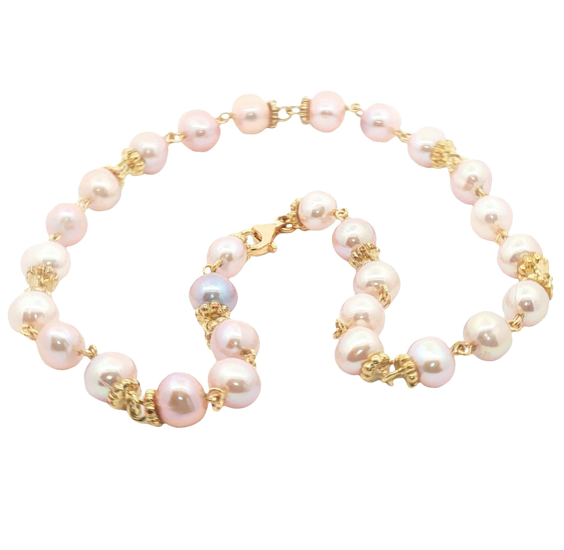 Vintage Pink Freshwater Pearl necklace with 18k Links and Clasp