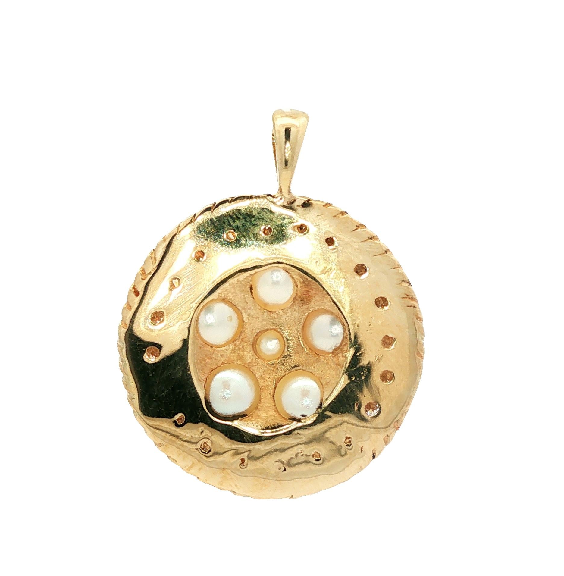 Vintage Cultured Pearl and Diamond Disc Pendant