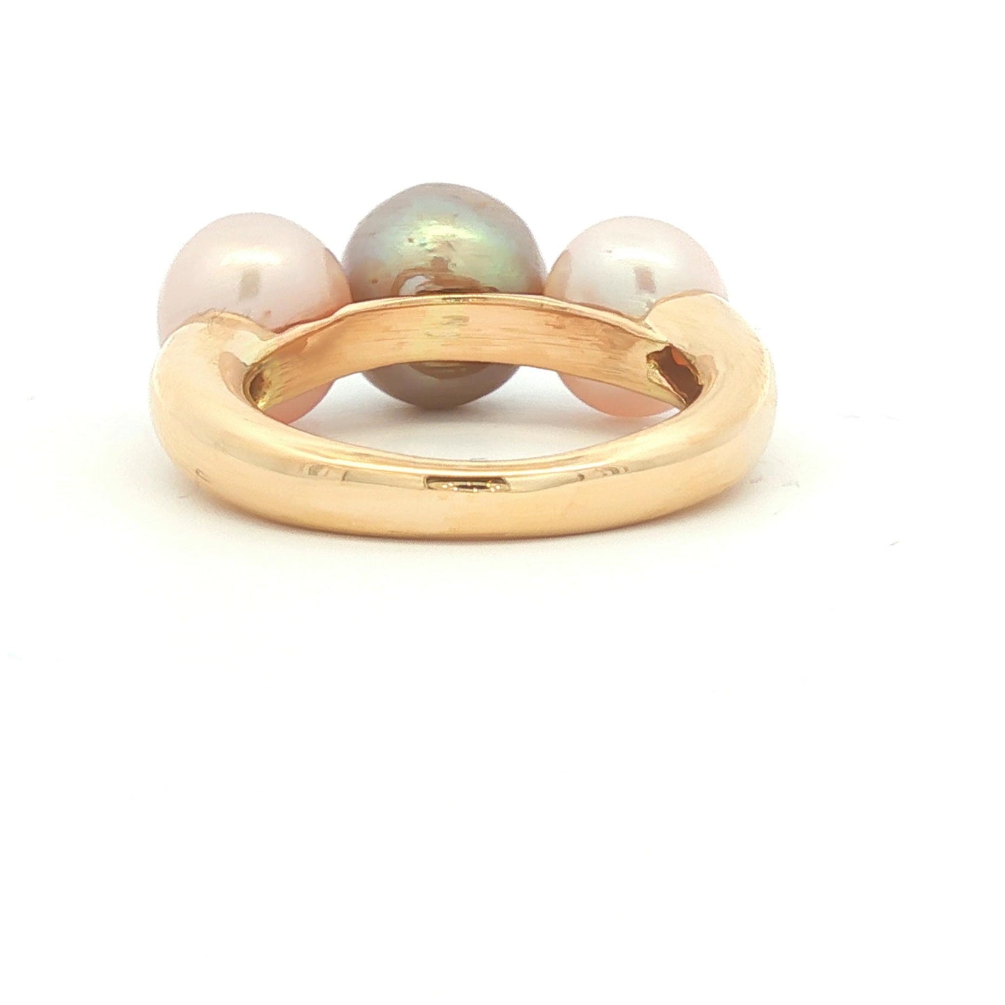 14k yellow gold Grey and White Freshwater Pearl Ring with Rubies and a Diamond