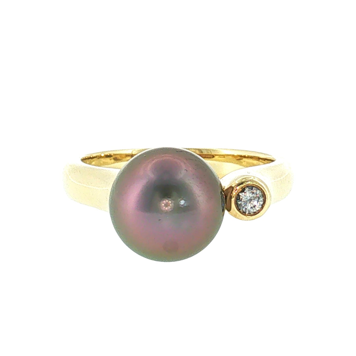 Late 20th Century 9.6mm Tahitian Cultured Pearl and Diamond Ring