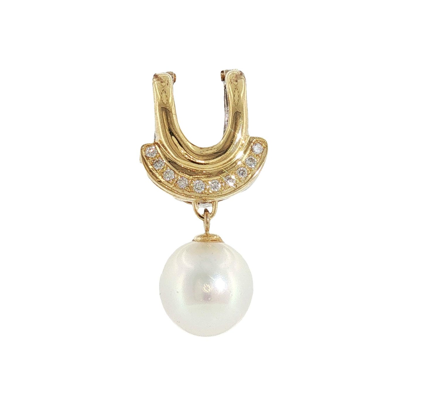 Late 20th Century 18k Two Tone Pearl and Diamond Two Sided Clip Pendant