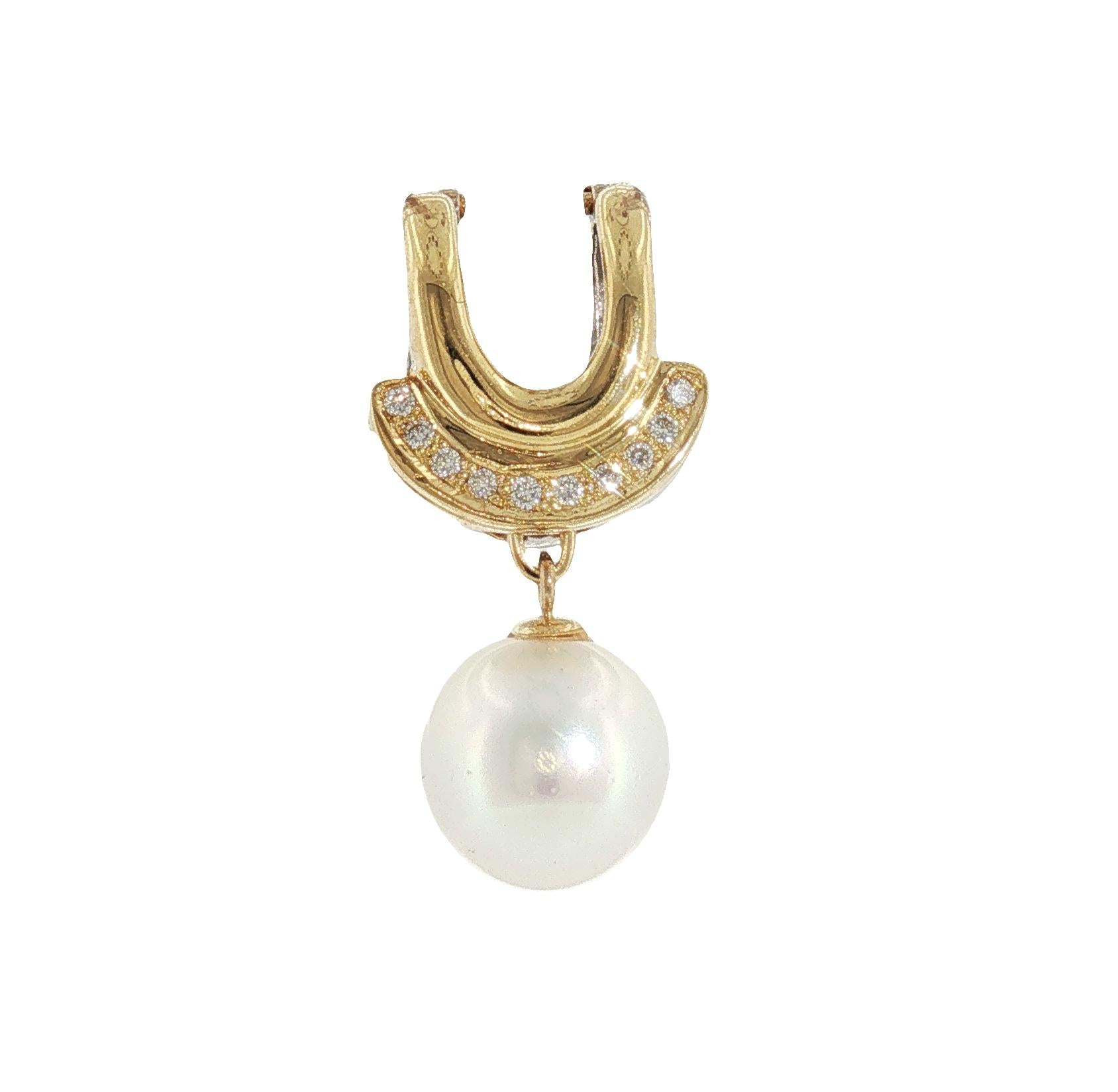 Late 20th Century 18k Two Tone Pearl and Diamond Two Sided Clip Pendant