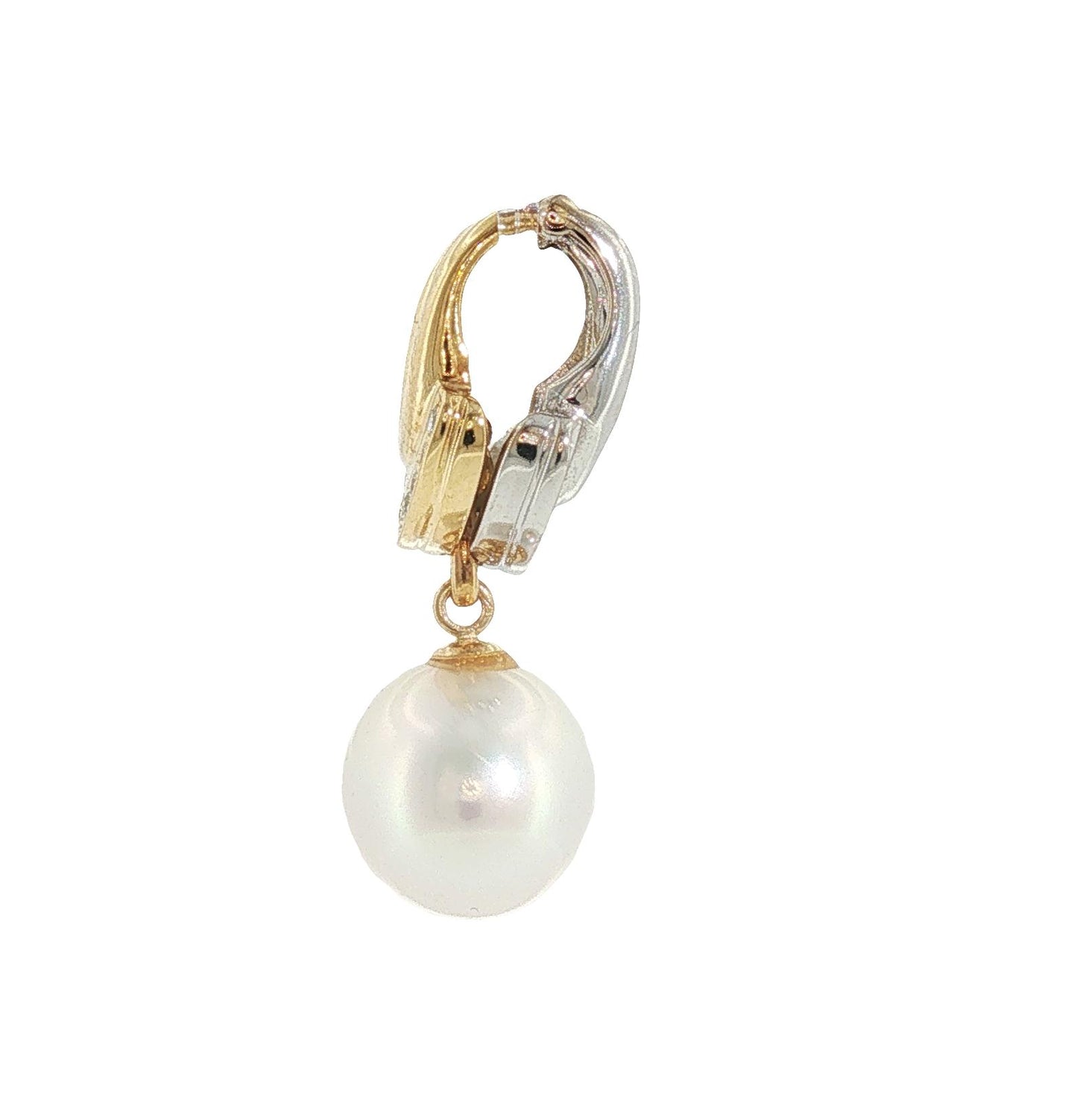 Late 20th Century 18k Two Tone Pearl and Diamond Two Sided Clip Pendant