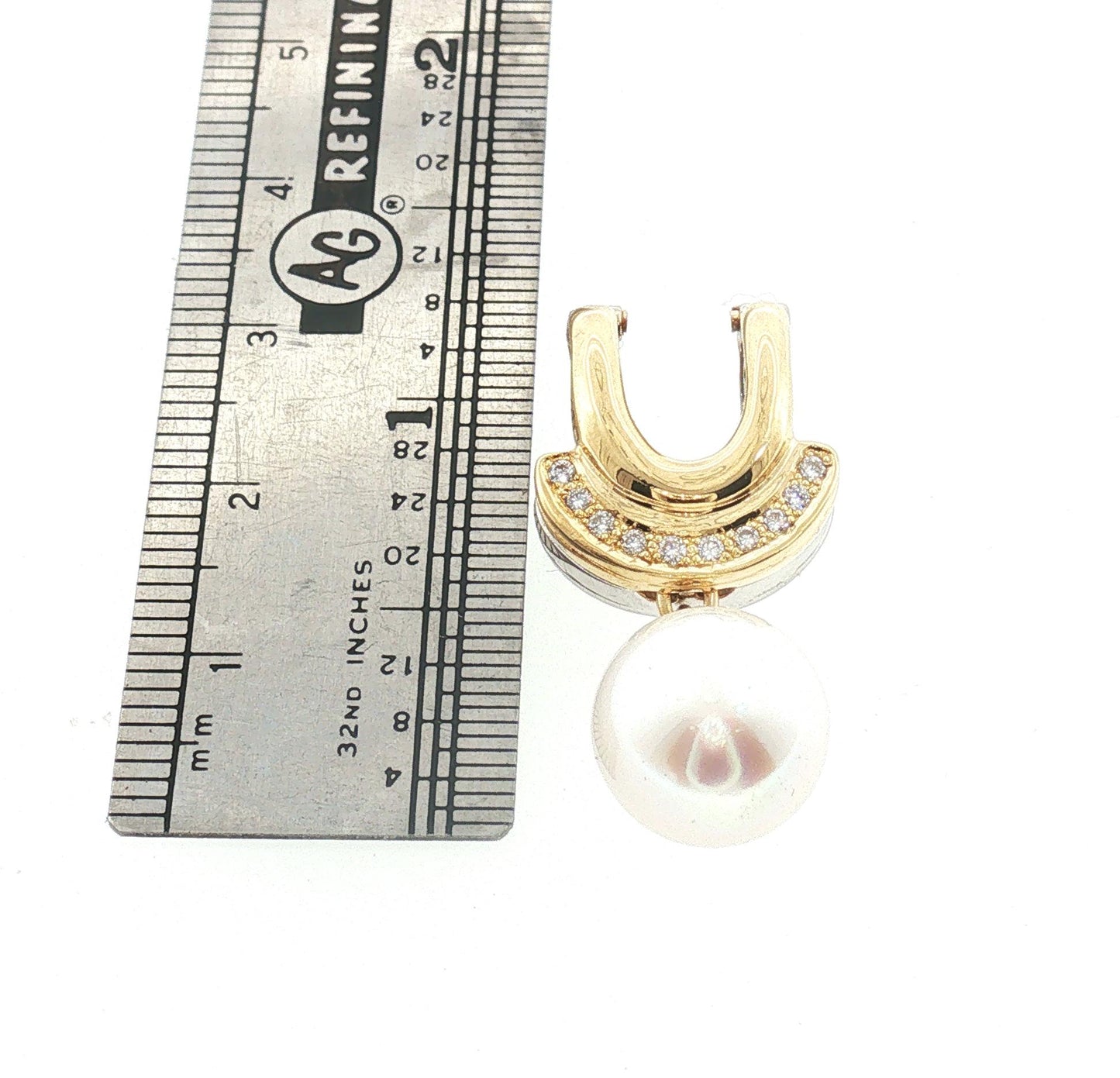 Late 20th Century 18k Two Tone Pearl and Diamond Two Sided Clip Pendant