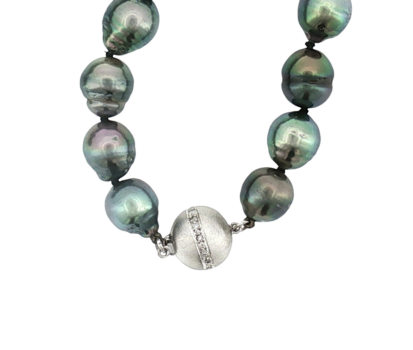 Late 20th-Century 14k White Gold Baroque Tahitian Cultured Pearl Necklace