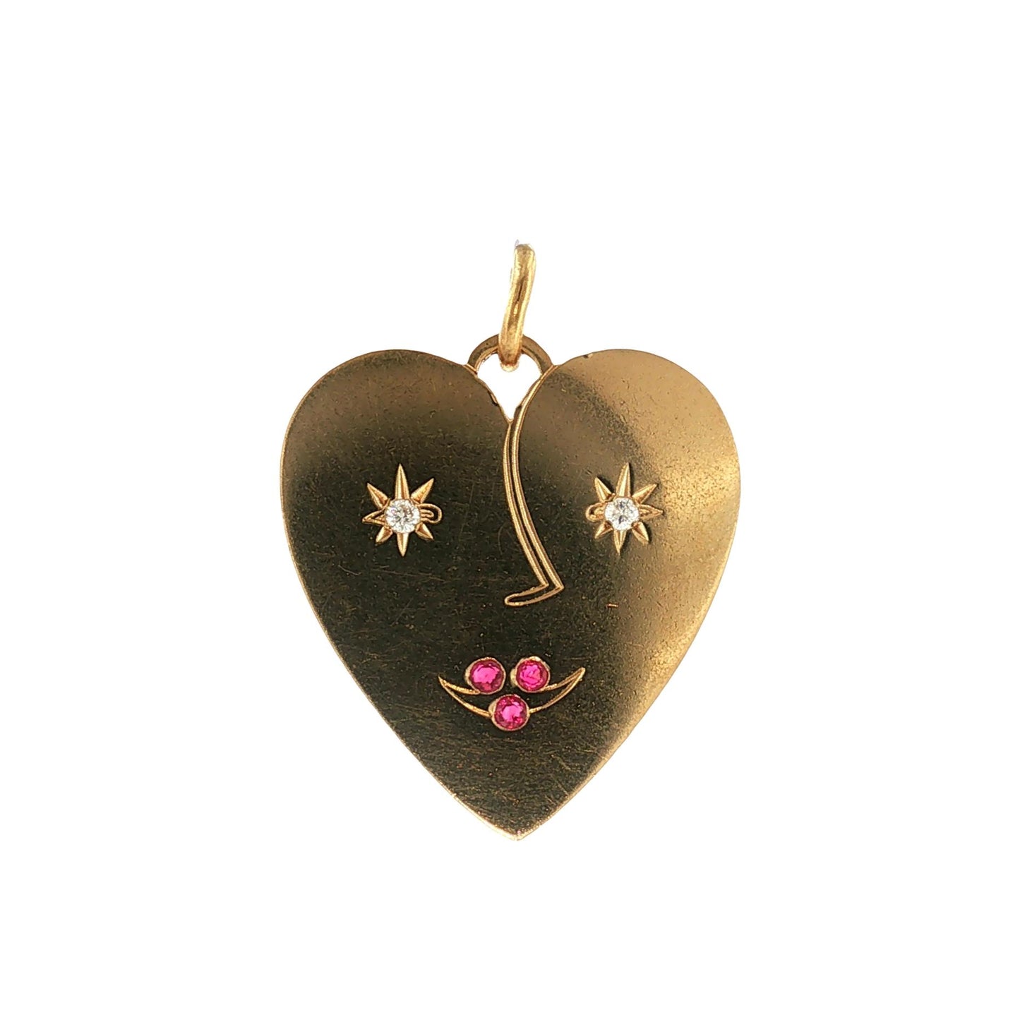 1940s 14k Yellow Gold Ruby and Diamond Heart Charm