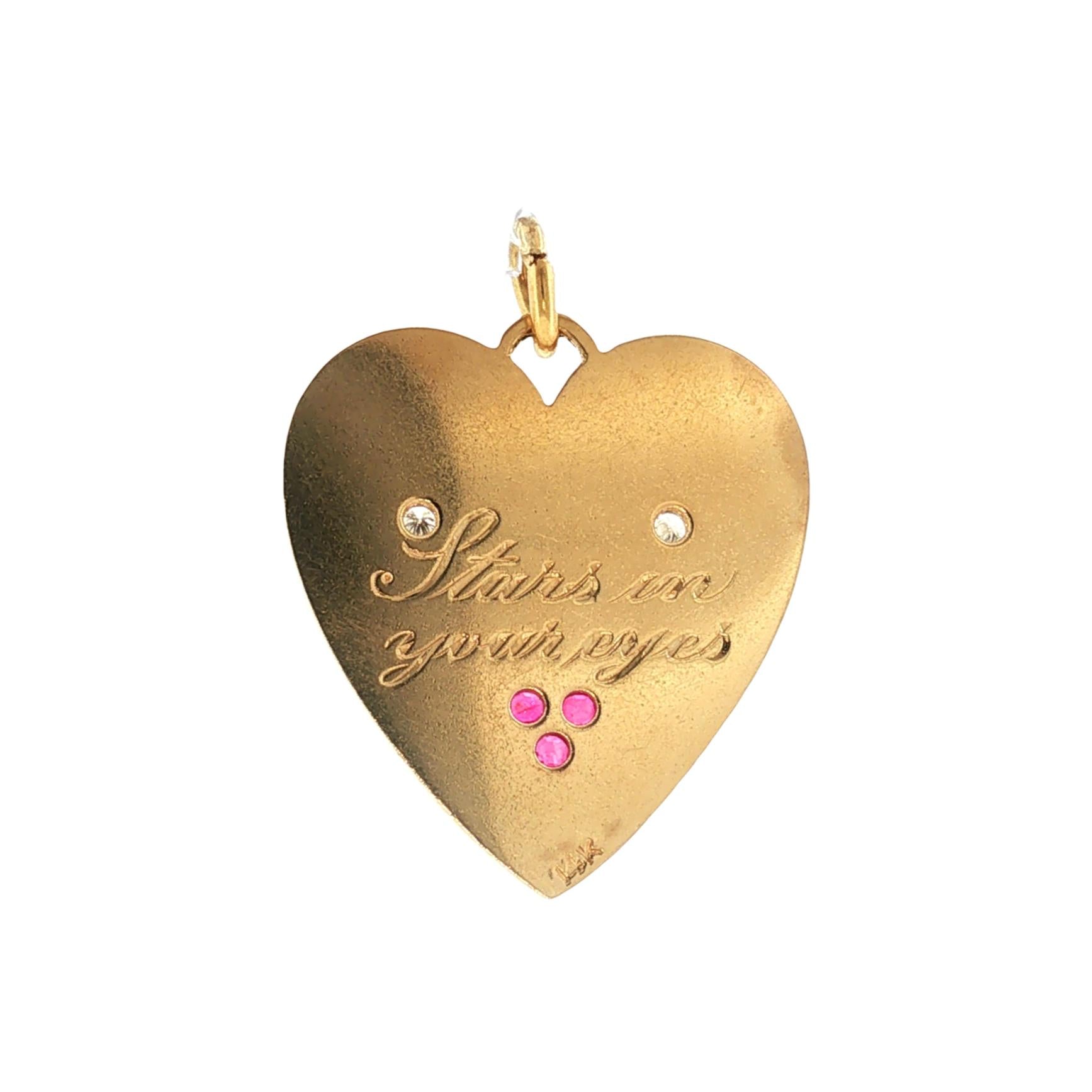 1940s 14k Yellow Gold Ruby and Diamond Heart Charm