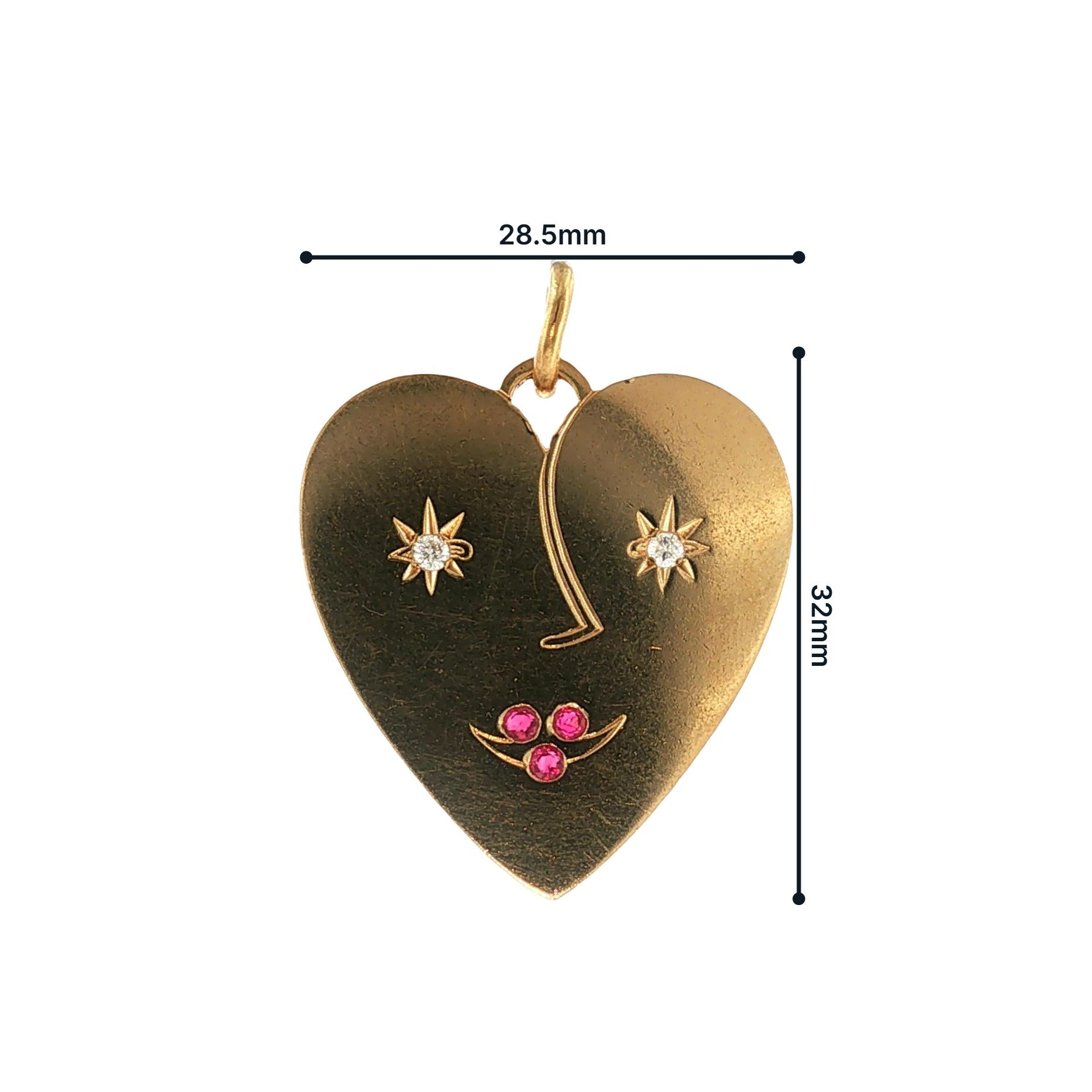 1940s 14k Yellow Gold Ruby and Diamond Heart Charm