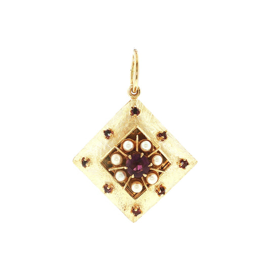 Mid-Century 14k yellow Gold Amethyst and Cultured Pearl Charm
