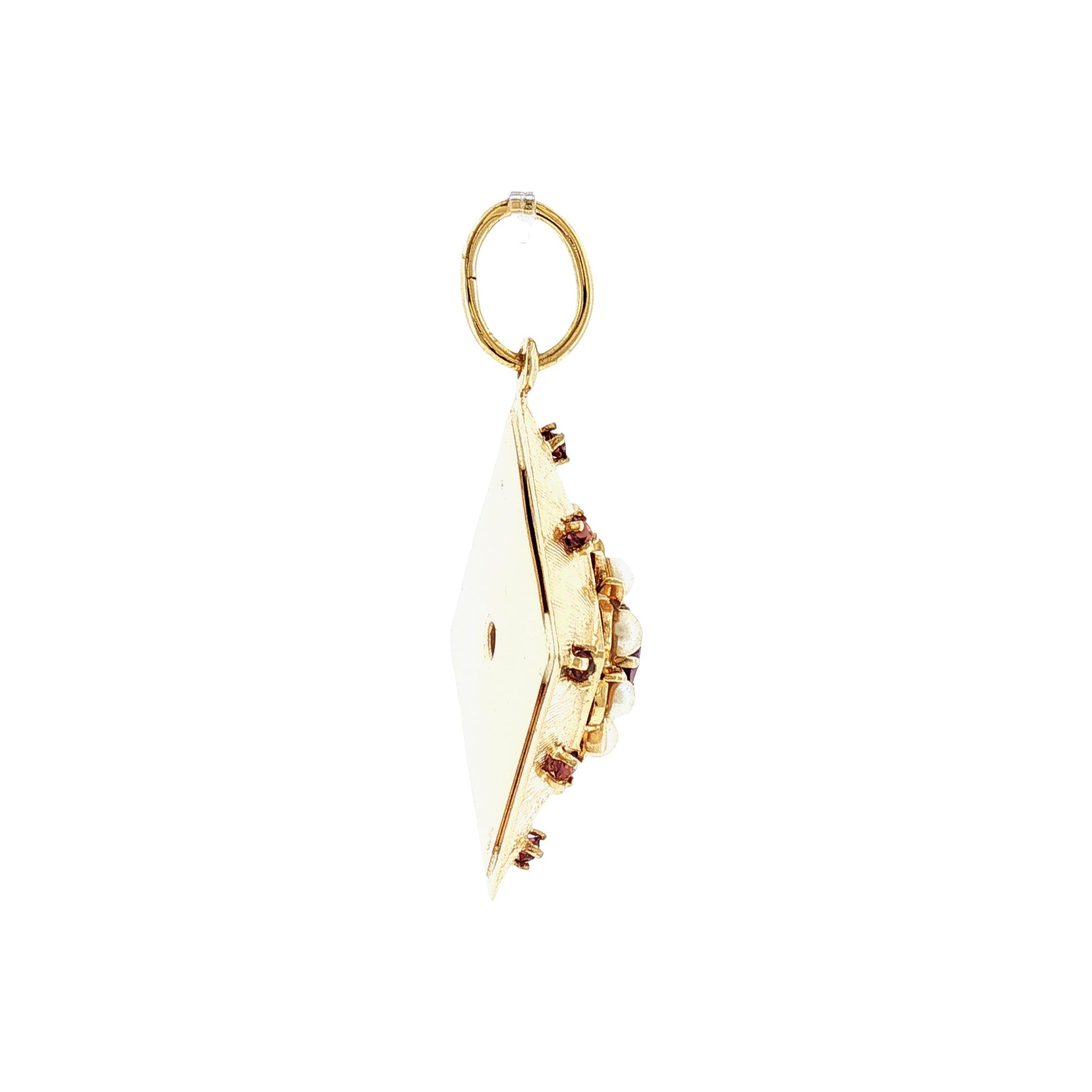 Mid-Century 14k yellow Gold Amethyst and Cultured Pearl Charm