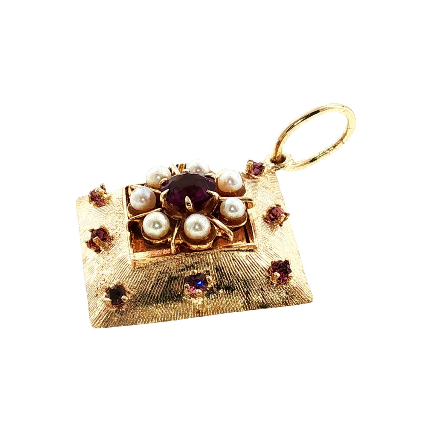 Mid-Century 14k yellow Gold Amethyst and Cultured Pearl Charm