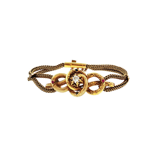 Late Victorian 14 Karat Gold Diamond, Ruby and Sapphire Bracelet