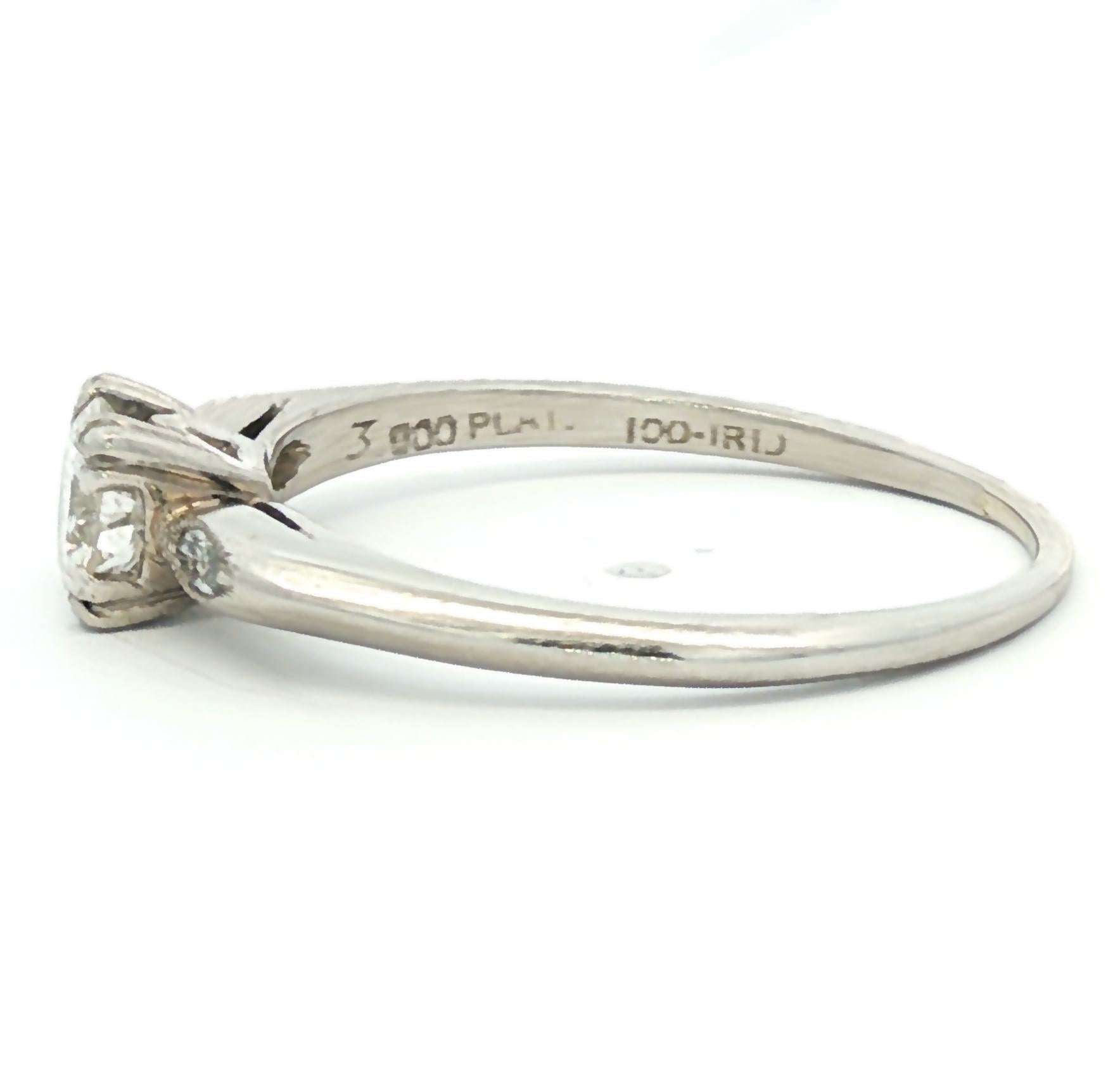 Platinum Mid-Century .50ct Transitional Cut Marquise Sides Diamond Eng. Ring