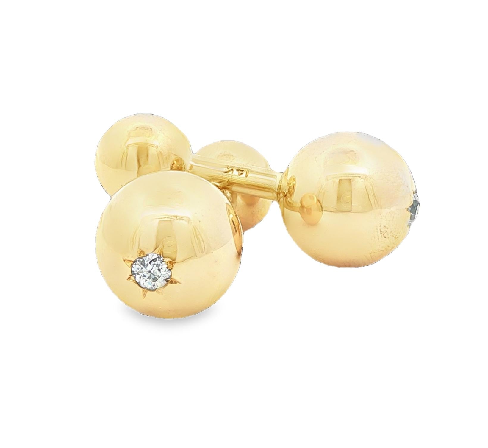14k yellow gold vintage dumb bell style diamond cufflinks