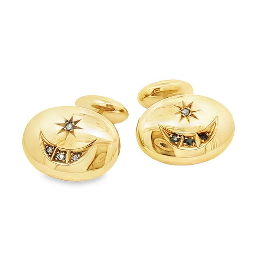 Victorian 9 karat Star and Moon Rose Cut Diamond Cufflinks