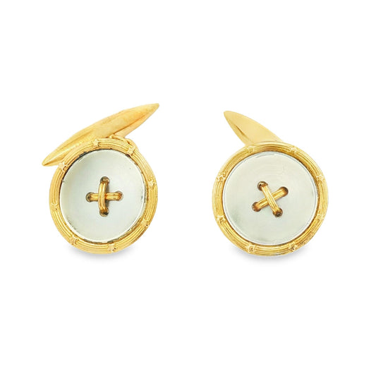 18k yellow gold Mother of Pearl Button Style Cufflinks