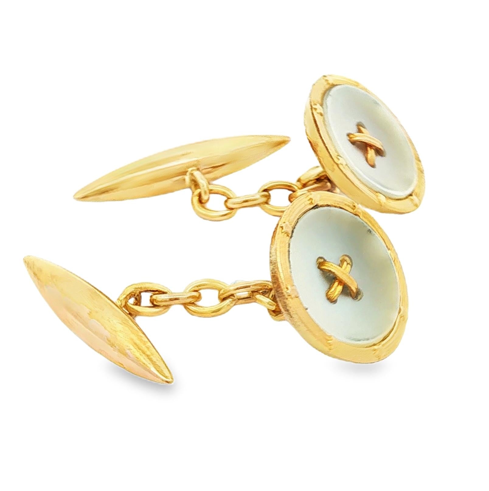 18k yellow gold Mother of Pearl Button Style Cufflinks