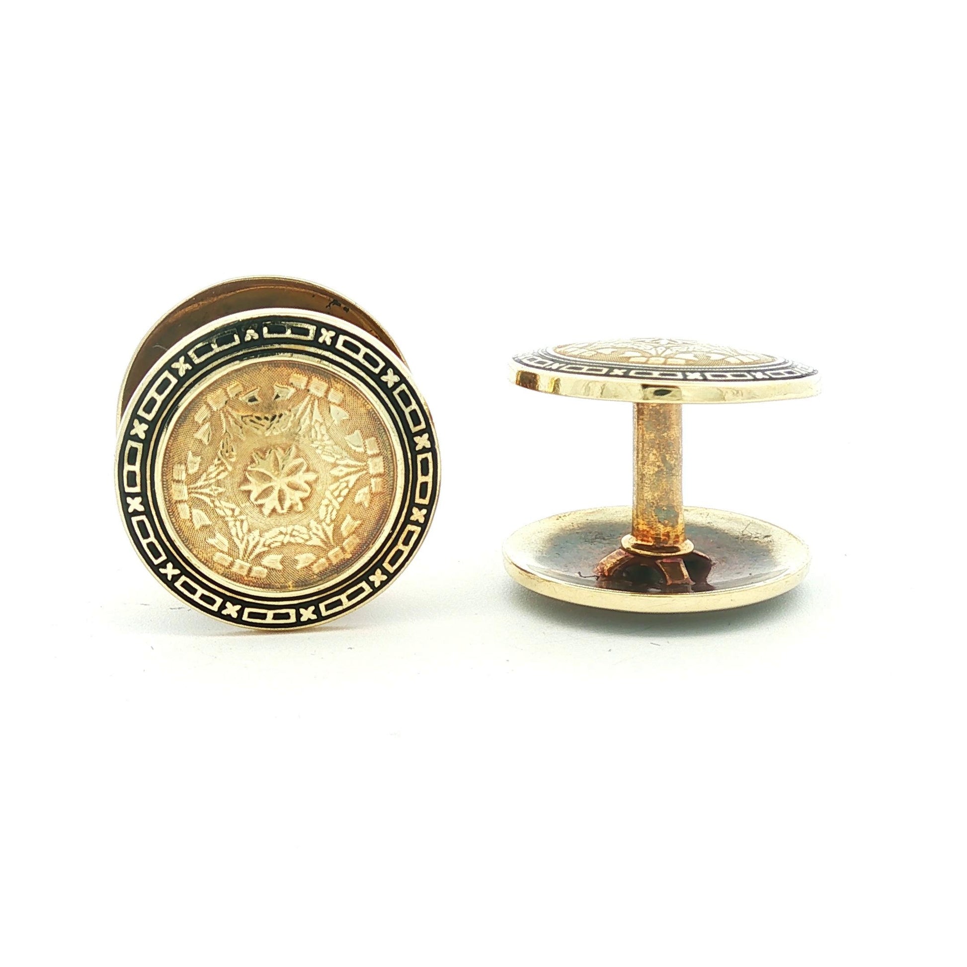 Vintage Deco Style Allsopp-Bliss Button Style Enameled Cufflinks