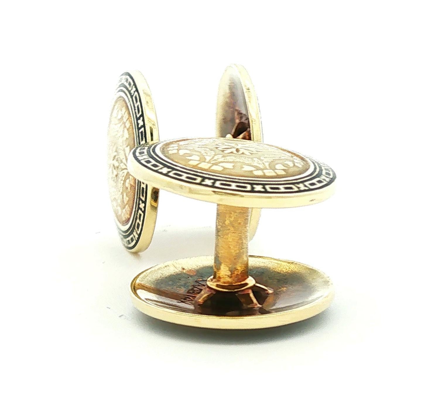Vintage Deco Style Allsopp-Bliss Button Style Enameled Cufflinks