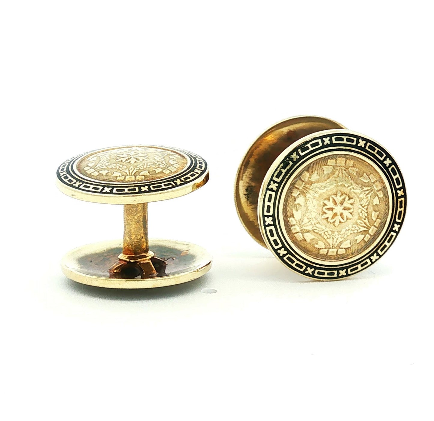 Vintage Deco Style Allsopp-Bliss Button Style Enameled Cufflinks