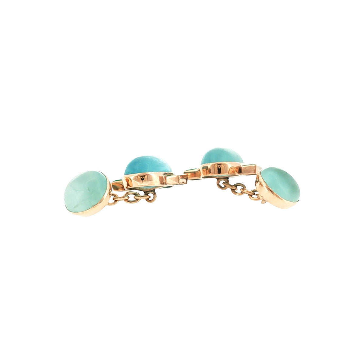 Mid-Century 7 Karat Yellow Gold Cab Aqua and Emerald Cuff Links