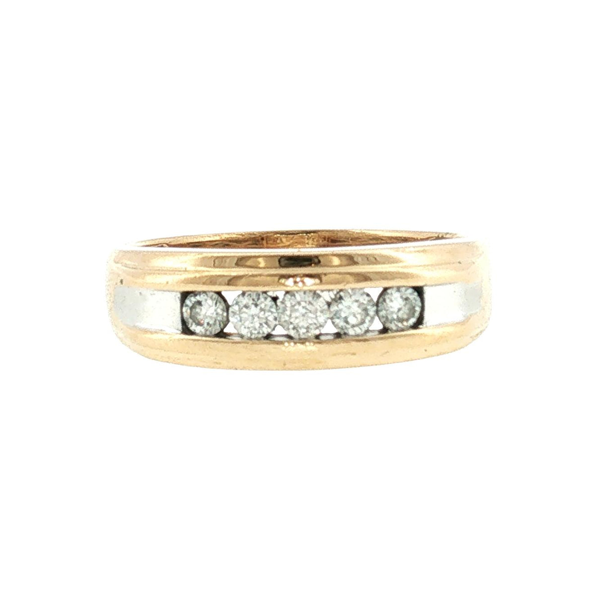 Late 20th-Century 14 Karat Two Tone 5 Diamond Men's Wedding Ring