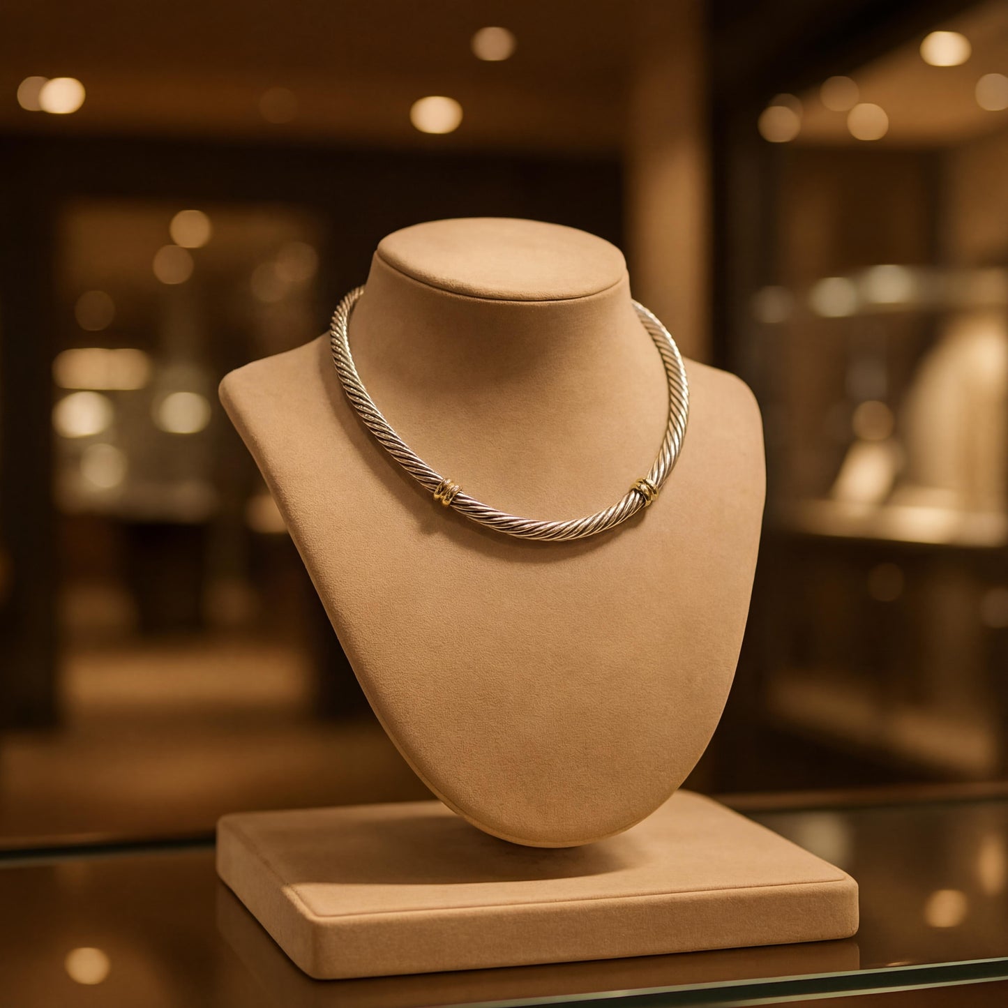 Vintage David Yurman 7mm 16" Sterling and 14k Cable Necklace