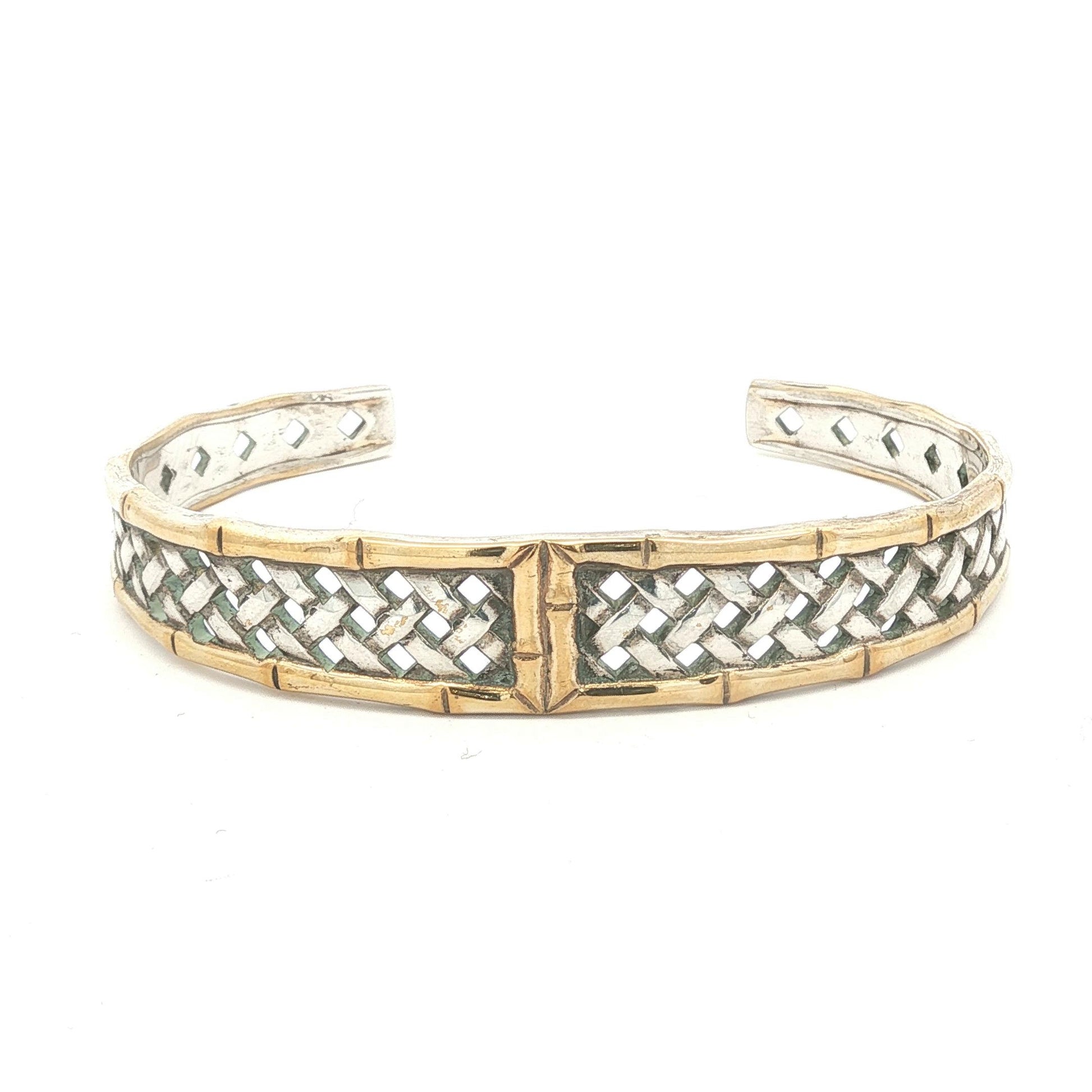 Vintage International Sterling and Gold-plated Basket Weave Cuff Bracelet