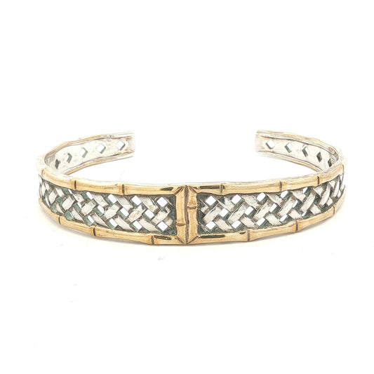Vintage International Sterling and Gold-plated Basket Weave Cuff Bracelet