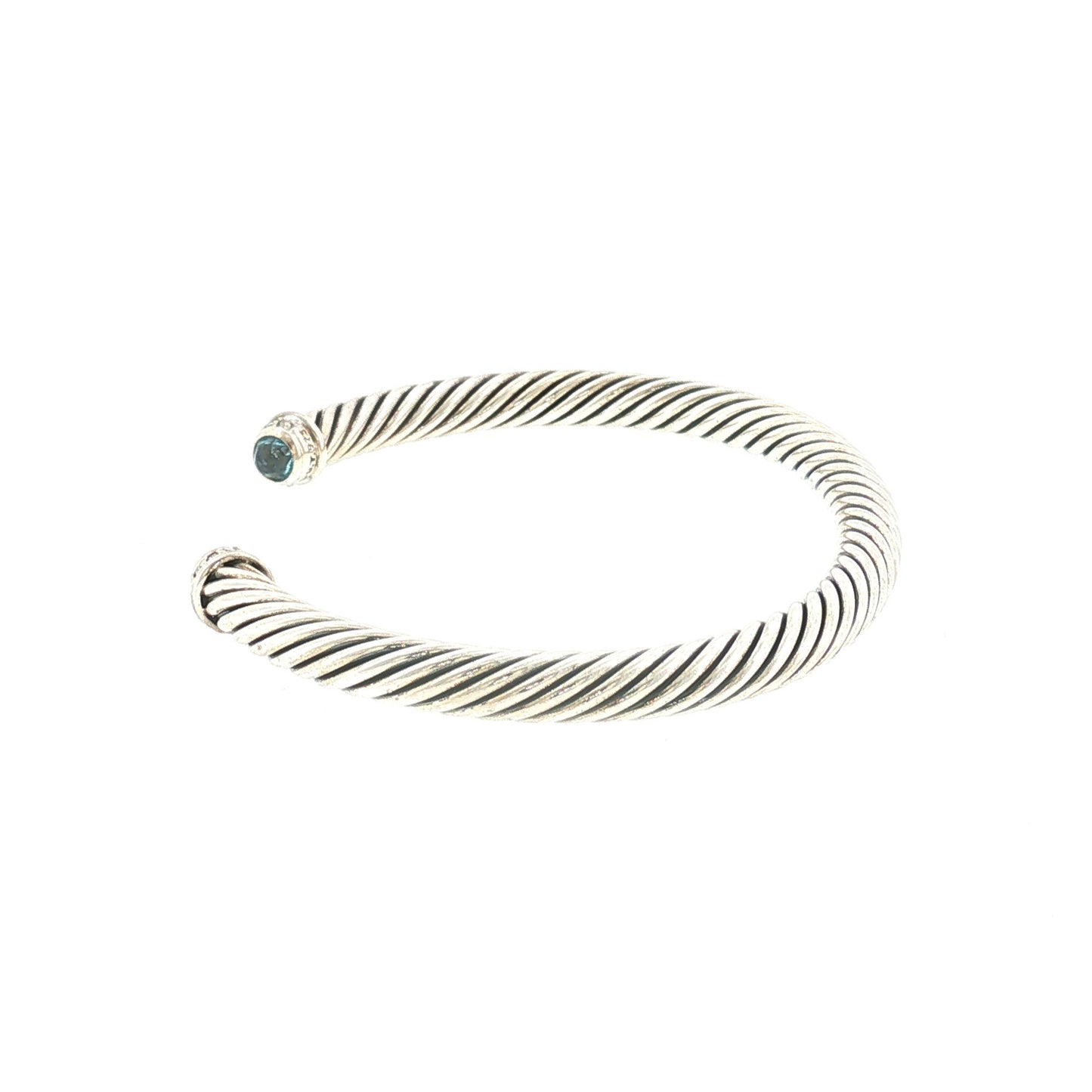 Modern Yurman Sterling Silver, Blue Topaz and Diamond Classic Cable Bracelet