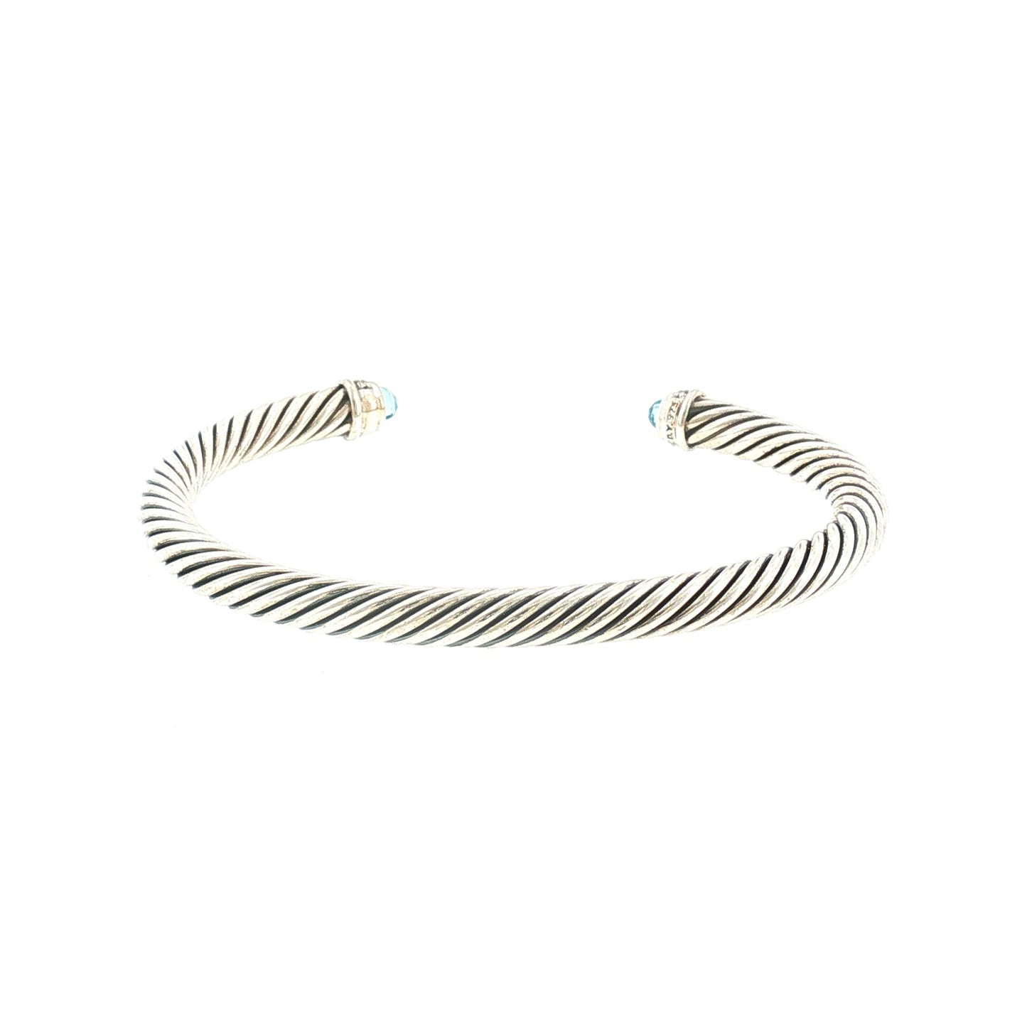 Modern Yurman Sterling Silver, Blue Topaz and Diamond Classic Cable Bracelet