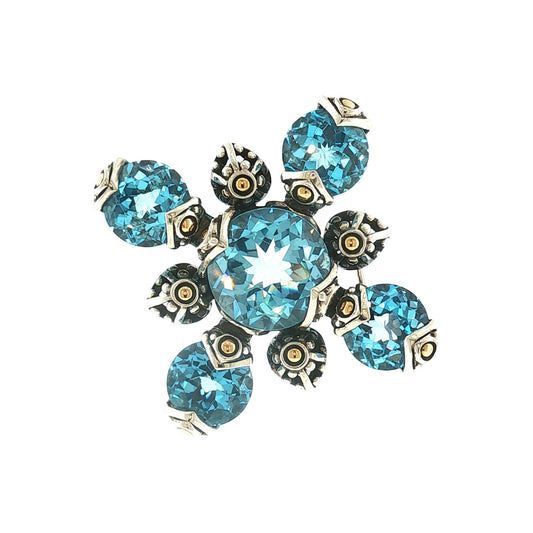 Late 20th-Century John Hardy Sterling and 18 Karat Blue Topaz Cross Brooch