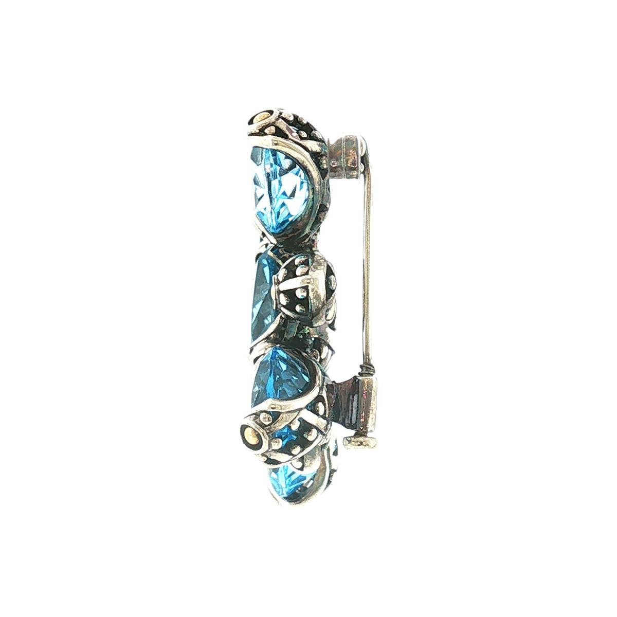 Late 20th-Century John Hardy Sterling and 18 Karat Blue Topaz Cross Brooch