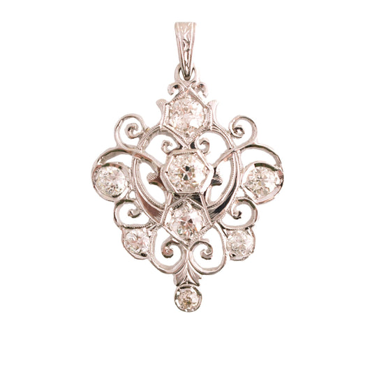 Antique 8 Old Mine cut Diamond Hand Pierced Pendant