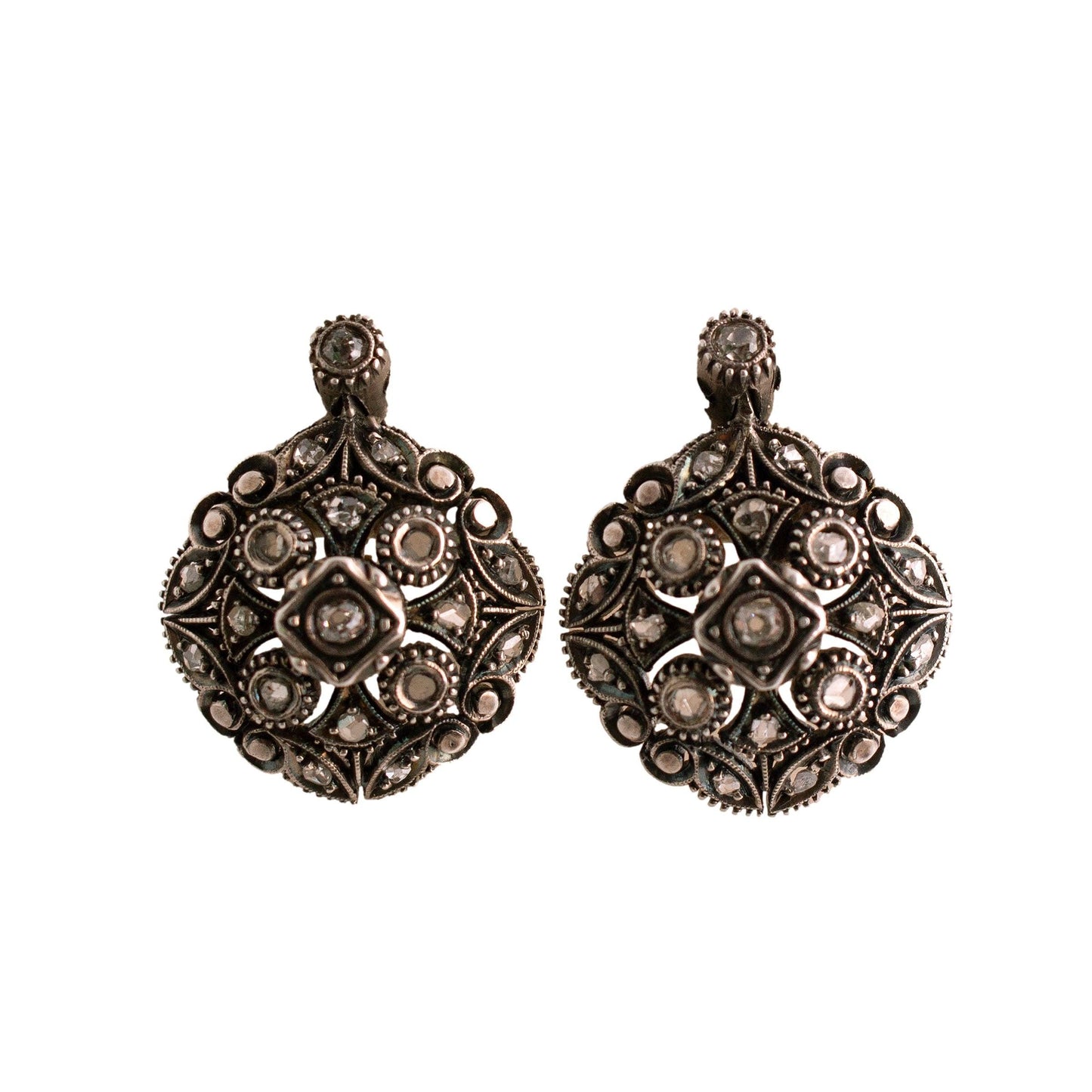 Antique Rose Cut Diamond Drop Earrings