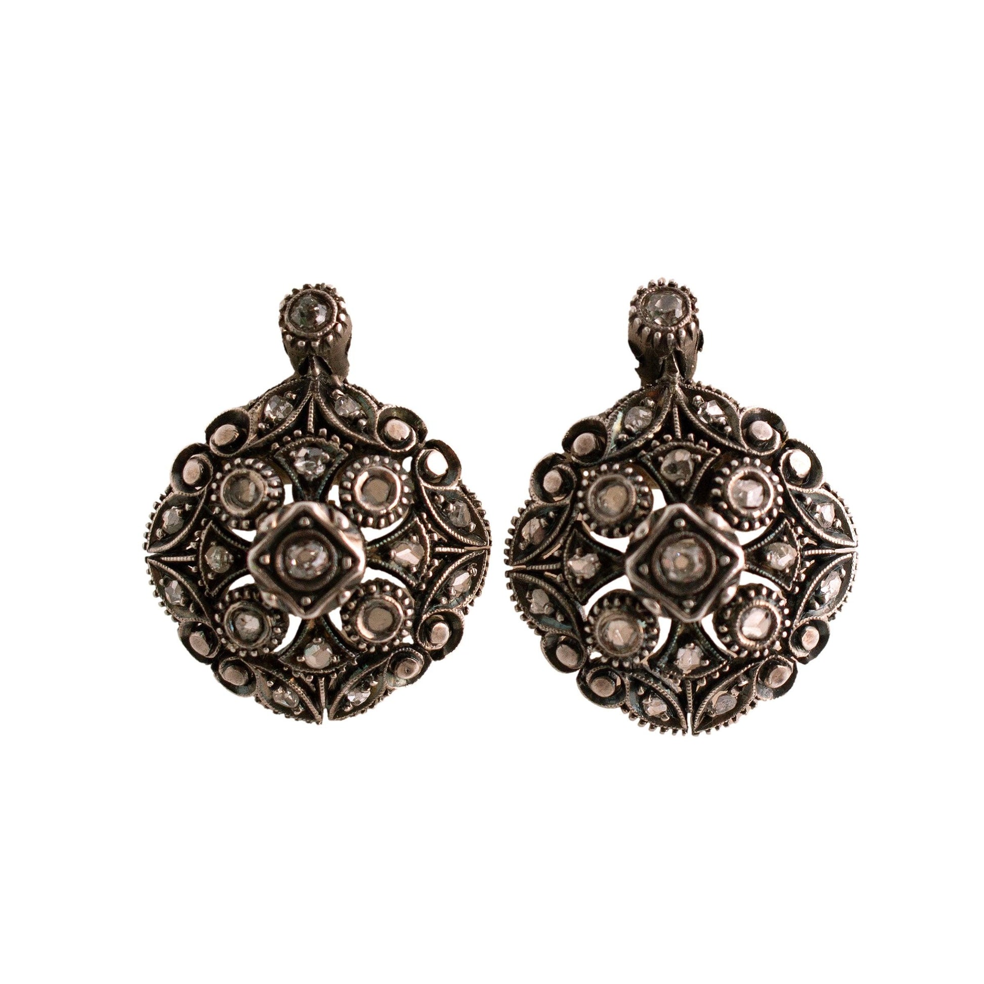 Antique Rose Cut Diamond Drop Earrings
