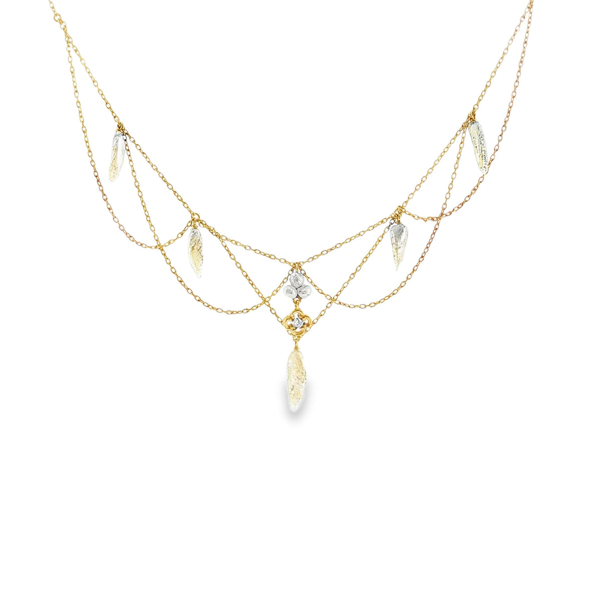 Art Nouveau 15k Yellow Gold Natural Pearl Festoon Necklace