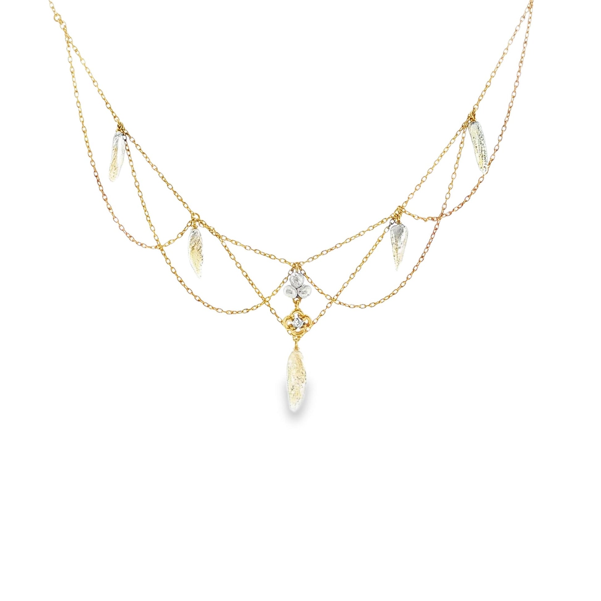 Art Nouveau 15k Yellow Gold Natural Pearl Festoon Necklace
