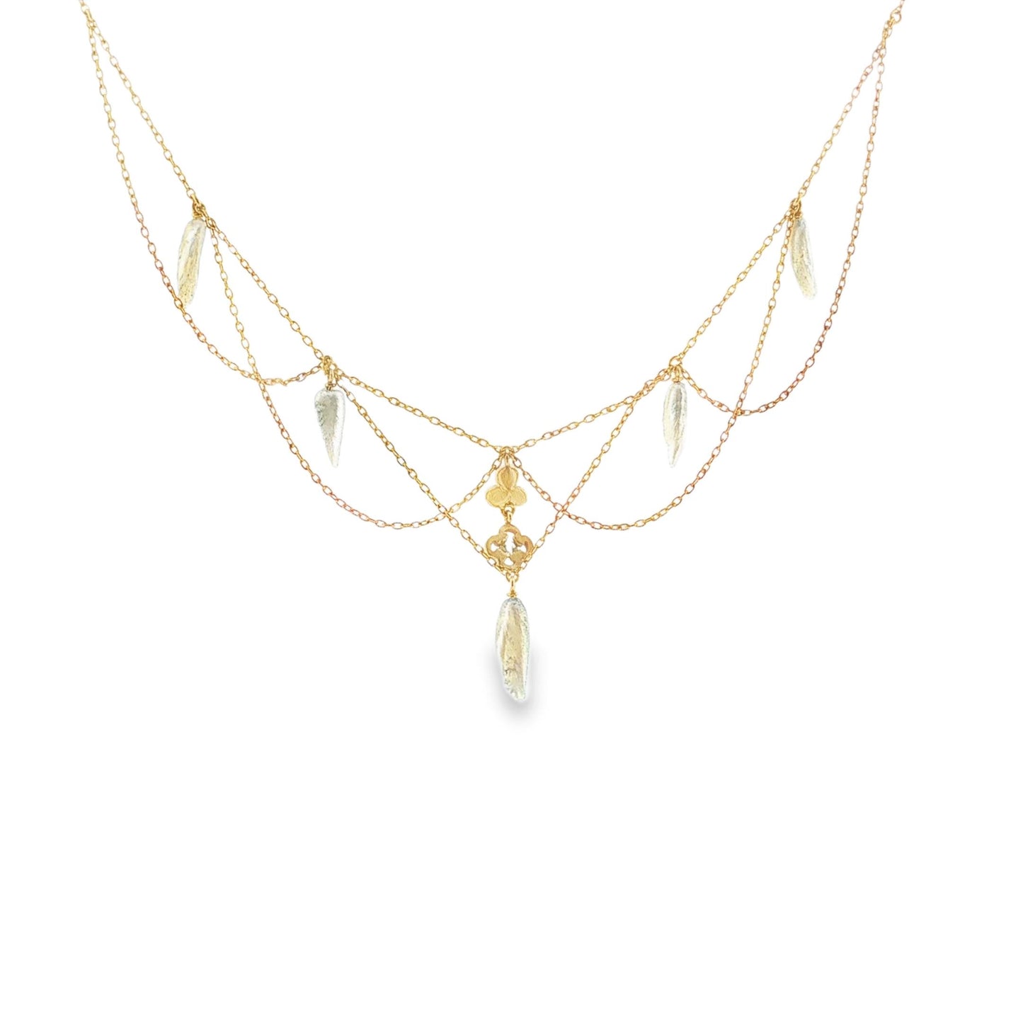 Art Nouveau 15k Yellow Gold Natural Pearl Festoon Necklace