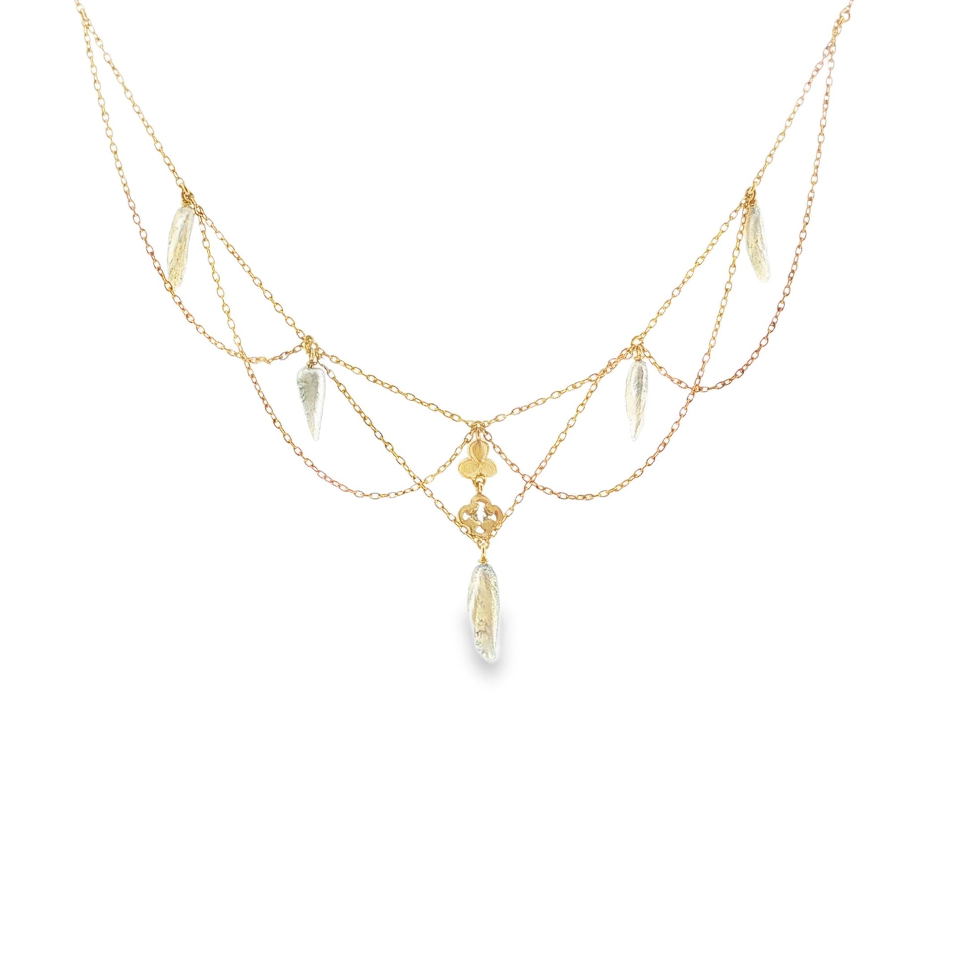 Art Nouveau 15k Yellow Gold Natural Pearl Festoon Necklace
