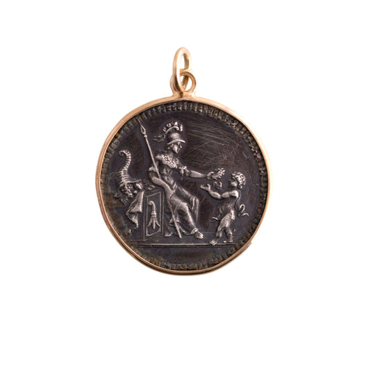Silver and 14k yellow gold Vintage Basel School Award Coin Pendant
