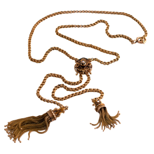 Black Enamel and Seed Pearl Slide Necklace