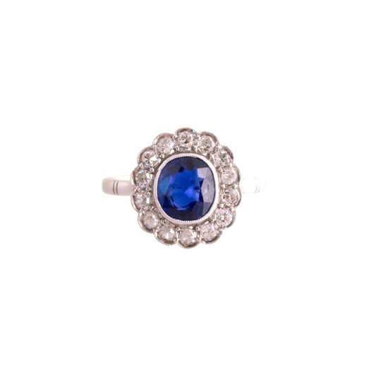 Vintage Platinum oval natural 1.25 carat Sapphire halo Ring
