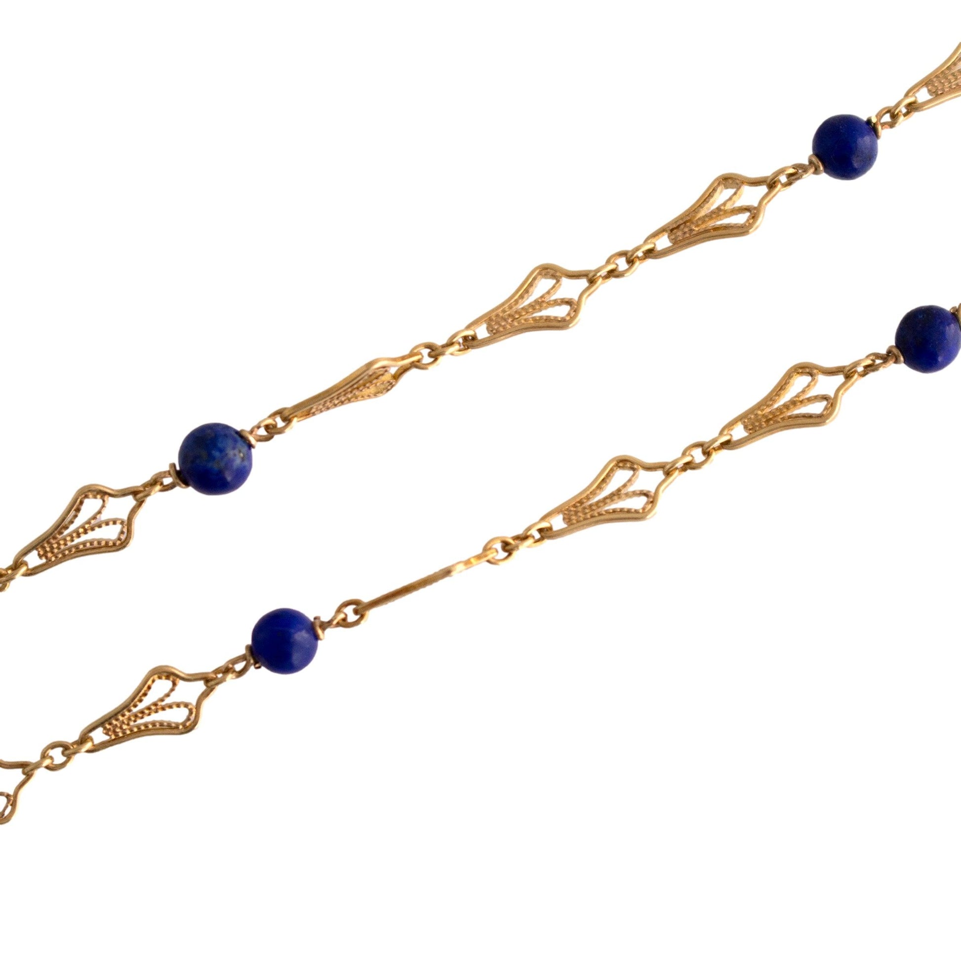 Carved Lapis and Enamel Necklace