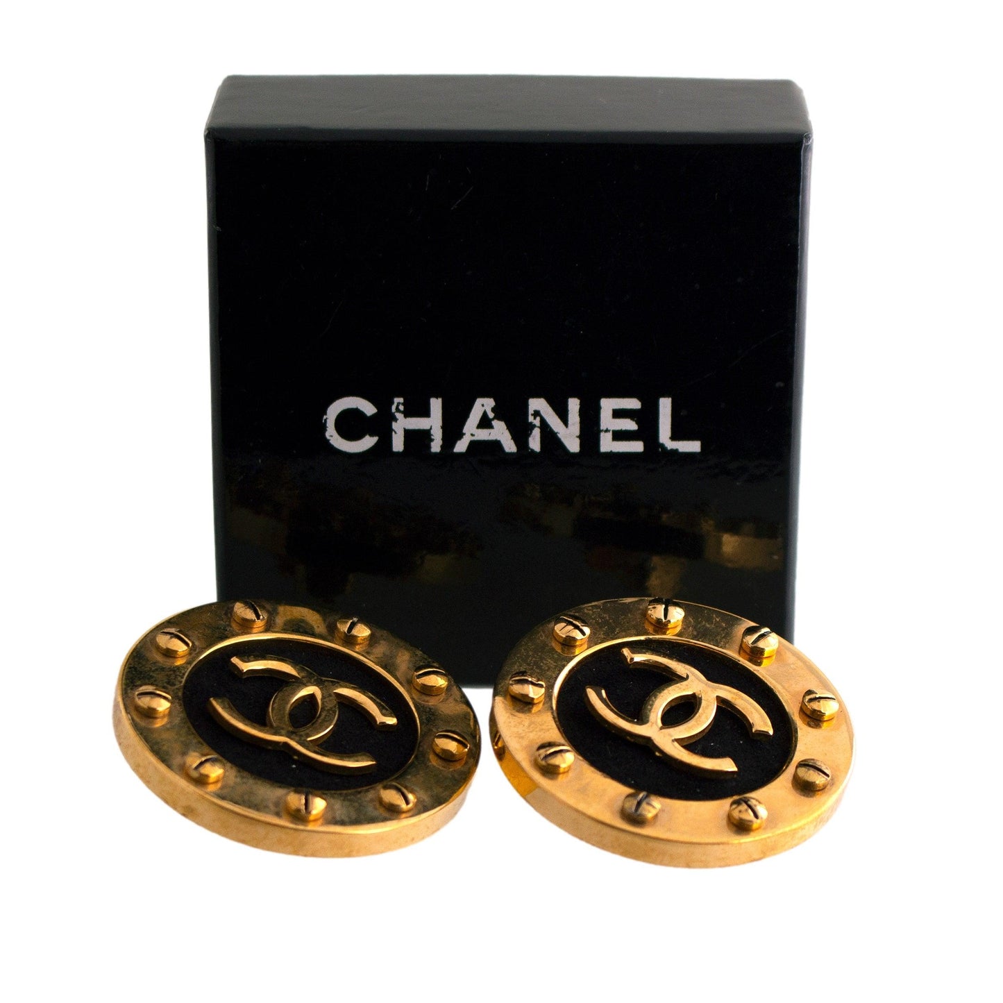 Vintage Chanel Gold and Black Large Earrings