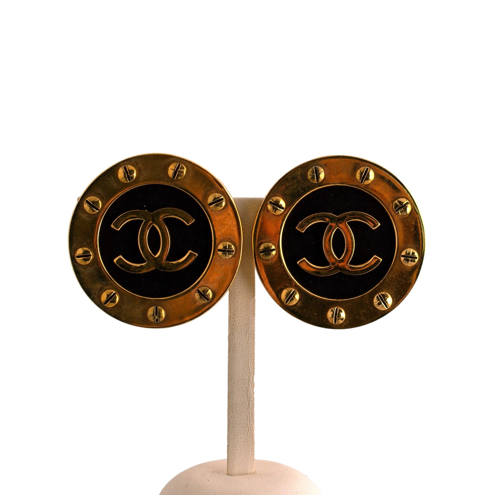 Vintage Chanel Gold and Black Large Earrings