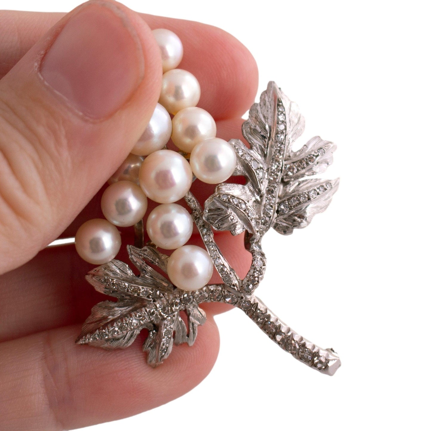 Cultured Pearl and Diamond Grape Brooch
