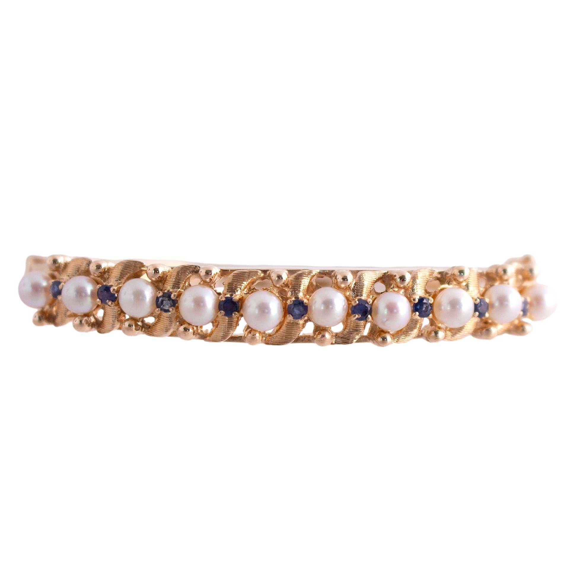 Cultured Pearl and Sapphire Bangle Bracelet
