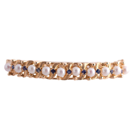 Cultured Pearl and Sapphire Bangle Bracelet